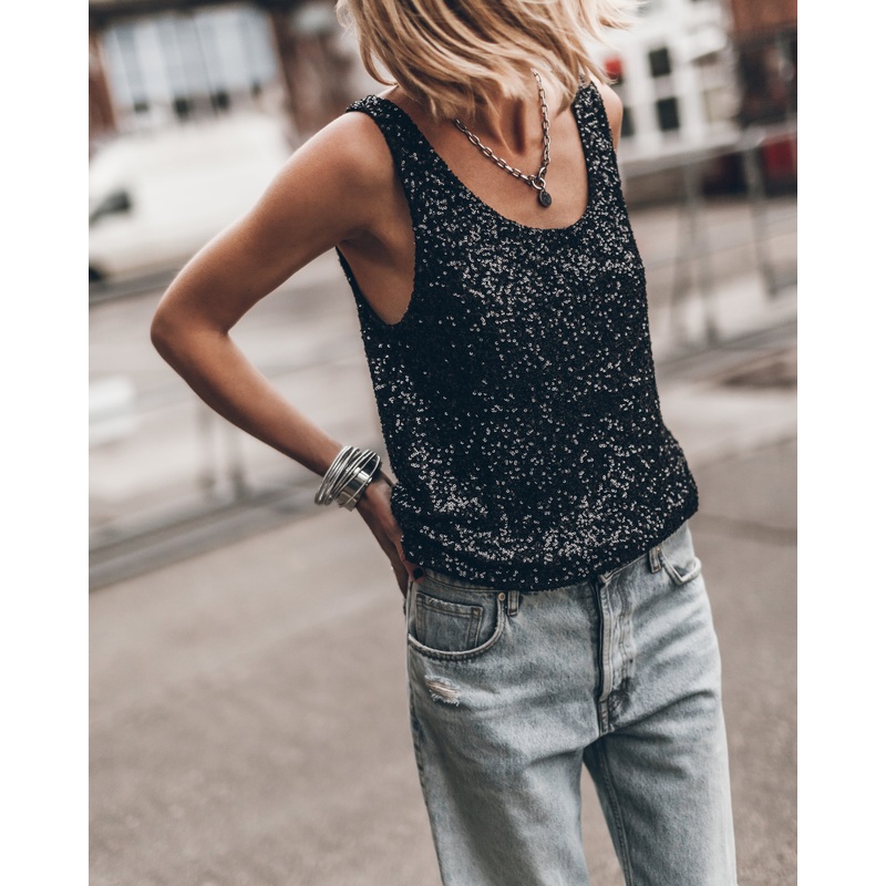 The Black Sequin Base Tank Top