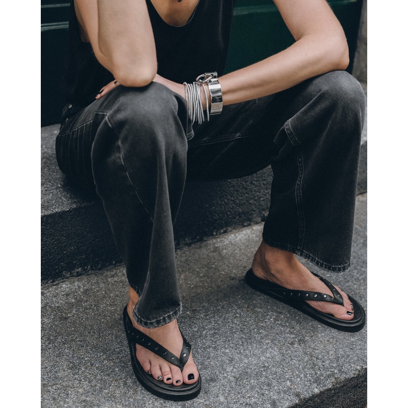 The Black Studded Leather Sandals