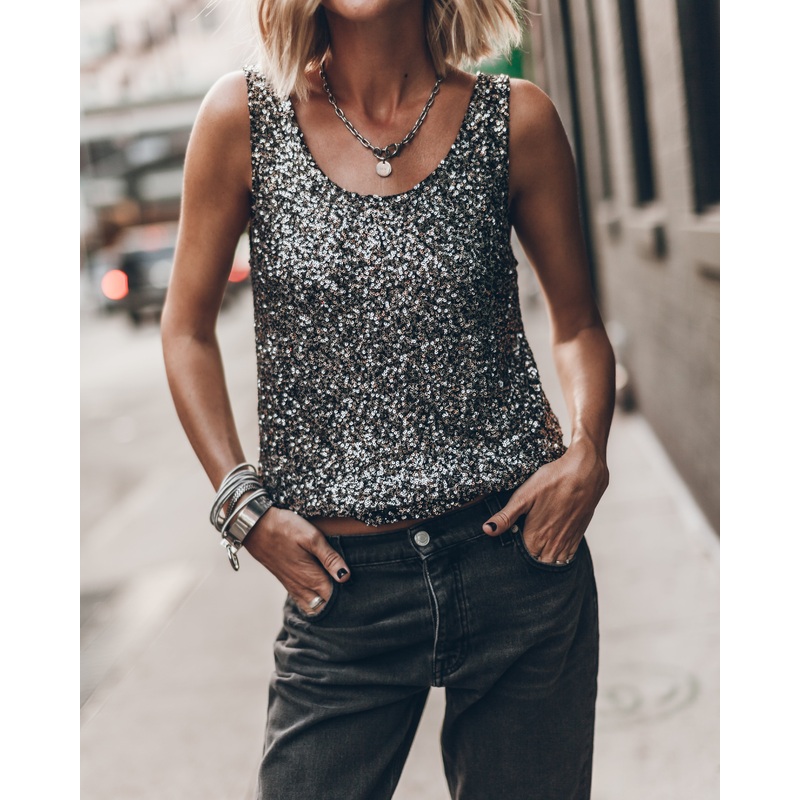 The Dark Sequin Base Tank Top|XS|S|M|L|XL