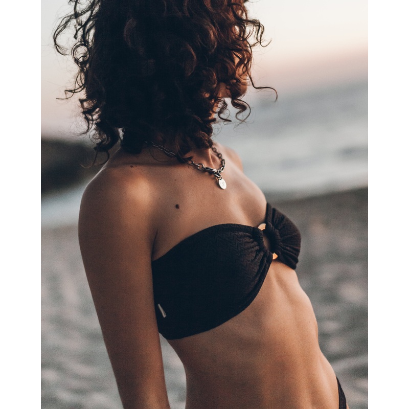 The Black Crinkle Bandeau Bikini Top