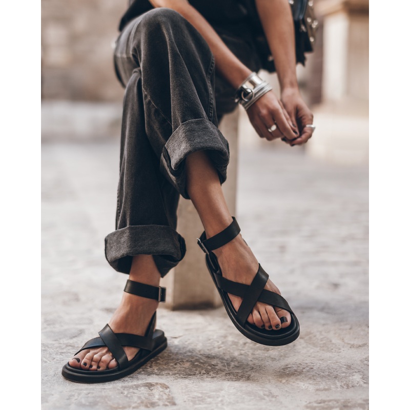 The Black Strappy Leather Sandals