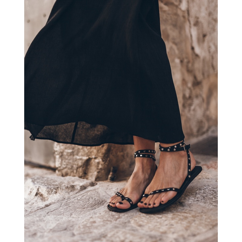 The Black Thin Studded Leather Sandals