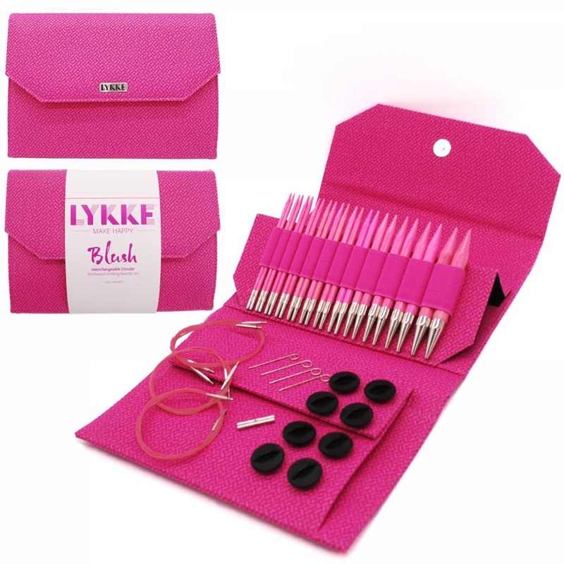 LYKKE Crafts Birchwood Interchangeable Needle Sets – Blush – Pink Case – 5 Tips US 4-17