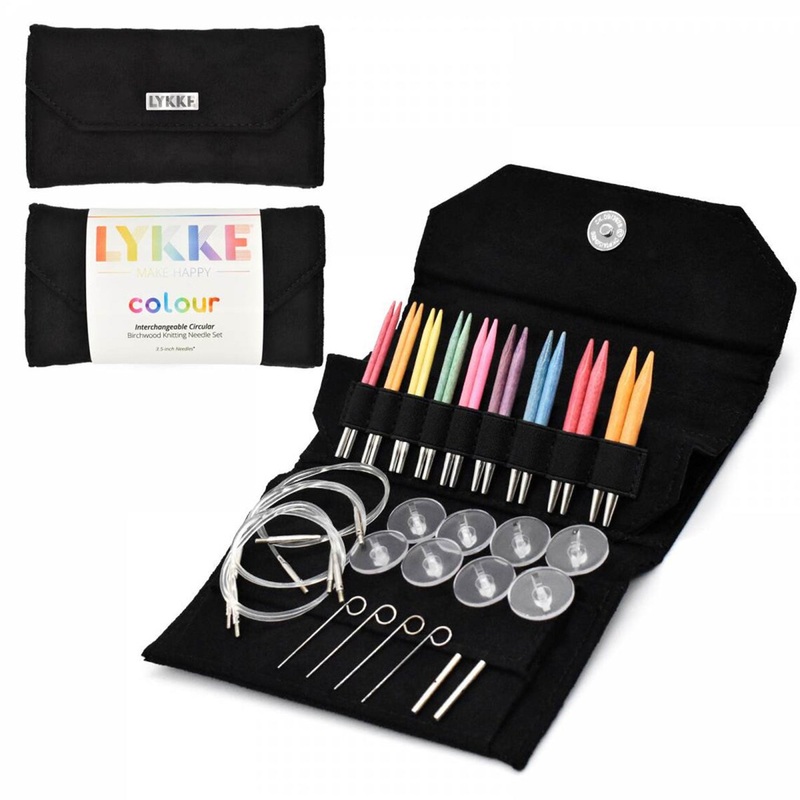 LYKKE Crafts Birchwood Interchangeable Needle Sets – Colour – Black Case – 3.5′ Tips  US 3-10.5