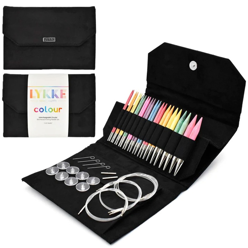 LYKKE Crafts Birchwood Interchangeable Needle Sets – Colour – Black Case – 5 Tips US 4-17
