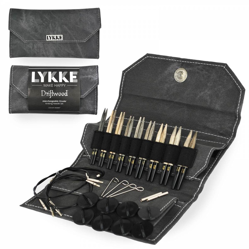 LYKKE Crafts Birchwood Interchangeable Needle Sets – Driftwood – Grey Case – 3.5 Tips US 3-10.5