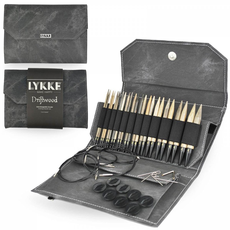LYKKE Crafts Birchwood Interchangeable Needle Sets – Driftwood – Grey Case – 5 Tips US 4-17