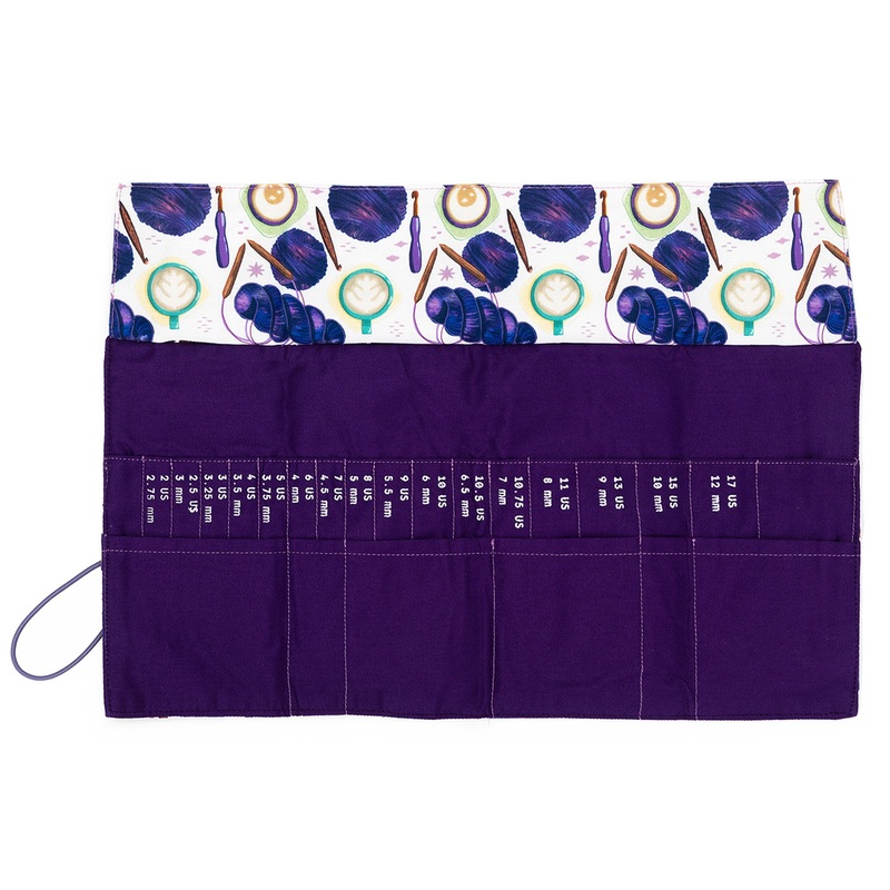 della Q Interchangeable Needle Case – 185-1 – Fabric Print Collection – Coffee and Yarn Purple