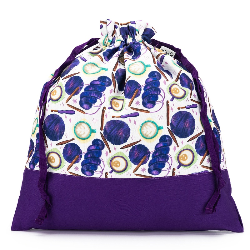 della Q Large Eden Project Bag – 119-2 – Fabric Print Collection – Coffee and Yarn Purple