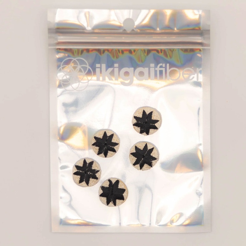 Ikigai Fiber Sew On Crystals & Buttons – Embroidered Black Star Button