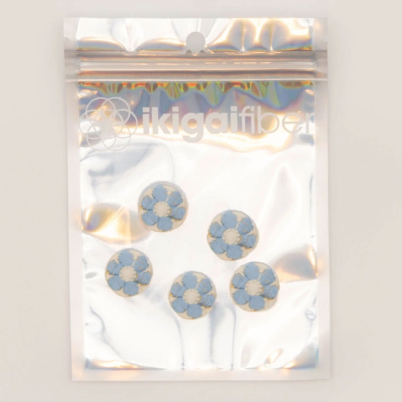 Ikigai Fiber Sew On Crystals & Buttons – Embroidered Blue Flower Button