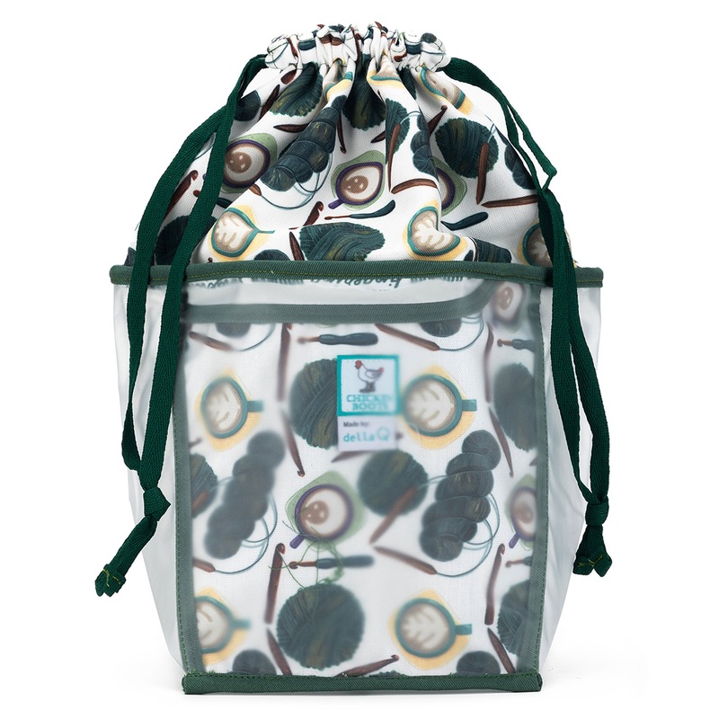 della Q Chicken Boots Double Double Project Bag – Coffee and Yarn Green