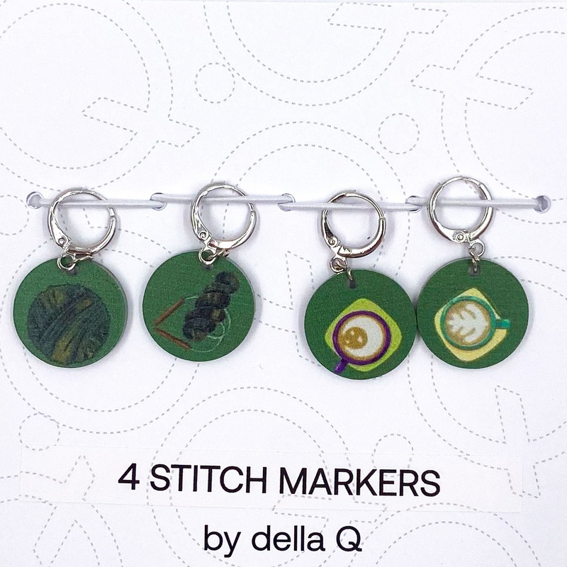 della Q Stitch Marker Sets – Fabric Print Collection – Coffee and Yarn Green