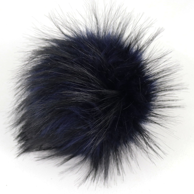 Jimmy Beans Wool Faux Fur Pom Poms w Snap – Dark Blue