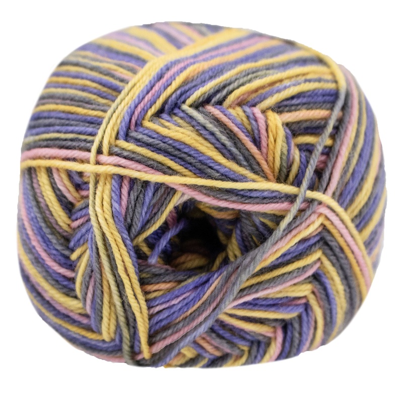 Lana Grossa Meilenweit 100 Merino Extrafine Cosy Yarn – 6167 Yellow/Peach/Graphite/Violet Blue