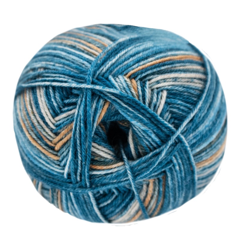Lana Grossa Meilenweit 100 Merino Extrafine Luna Yarn – 4113 Petrol/Grey Blue/Light Orange/Beige/Light Blue