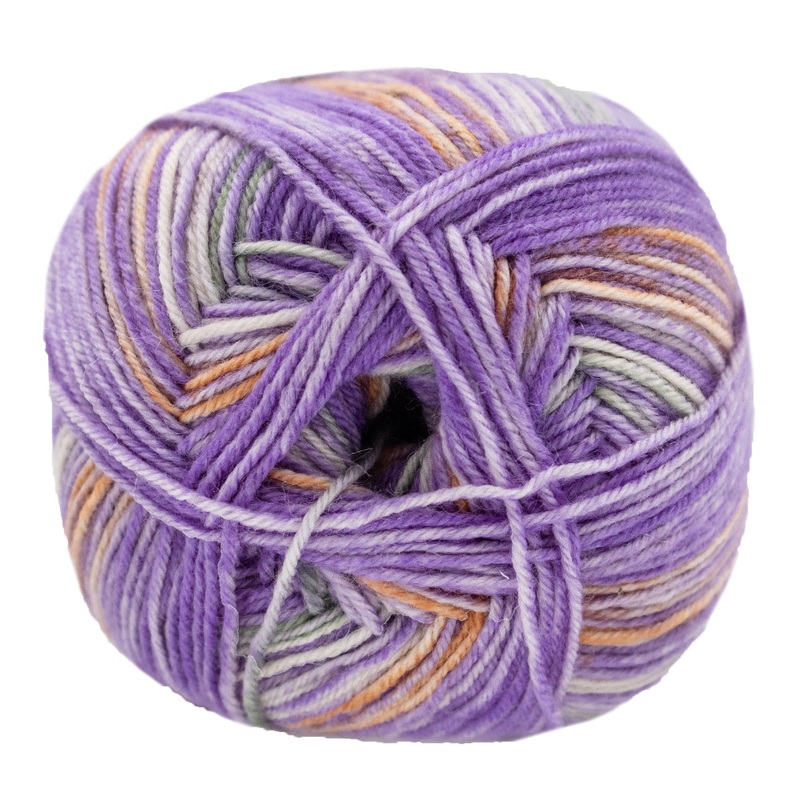 Lana Grossa Meilenweit 100 Merino Extrafine Luna Yarn – 4116 Violet/Grey-Purple/White/Orange/Grey-Green