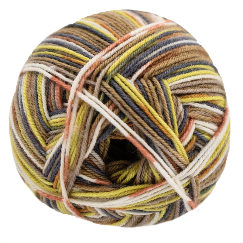 Lana Grossa Meilenweit 100 Merino Extrafine Rosanna Yarn – 3334 Rust/Khaki/Raw White/Dark Grey/Beige/Green Yellow