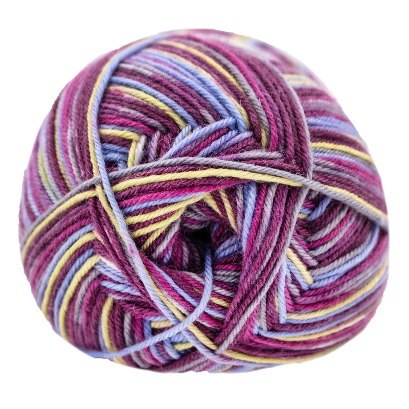 Lana Grossa Meilenweit 100 Merino Extrafine Soft Yarn – 4462 Wine/Mustard/Mouse Grey/Light Blue/Orchid