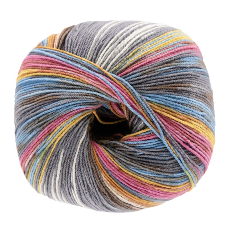 Lana Grossa Meilenweit 100 Seta Fiore Yarn – 3363 Grey Brown/Blue/Mustard/Rust/Pink/White/Ochre/Grey