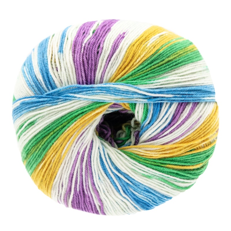 Lana Grossa Meilenweit 100 Seta Lampone Yarn – 3441 Raw White/Lilac/Yellow/Green/Blue/Turquoise