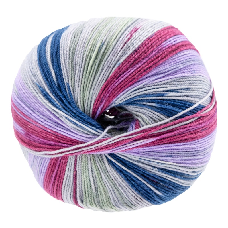 Lana Grossa Meilenweit 100 Seta Lampone Yarn – 3442 Grey/Fuchsia/Reseda Green/Navy/Lilac