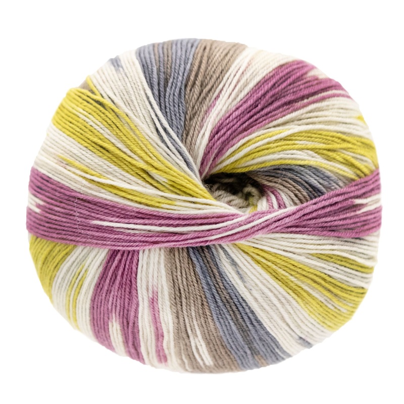 Lana Grossa Meilenweit 100 Seta Lampone Yarn – 3443 White/Mauve/g=Grey Beige/Dark Grey/Mustard