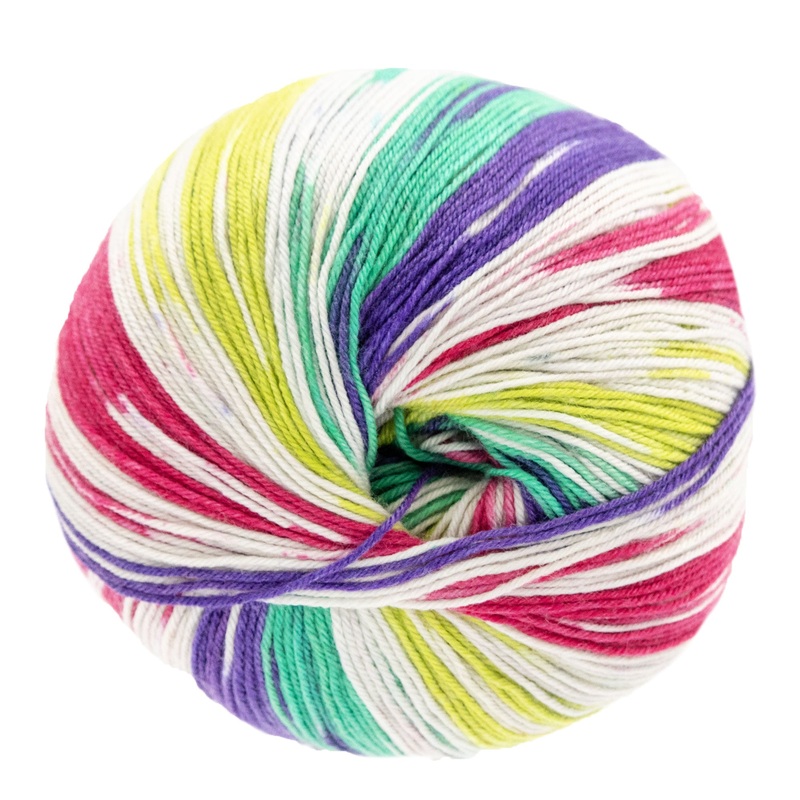 Lana Grossa Meilenweit 100 Seta Lampone Yarn – 3446 White/Jade/Petrol/Violet/Raspberry/Yellow Green