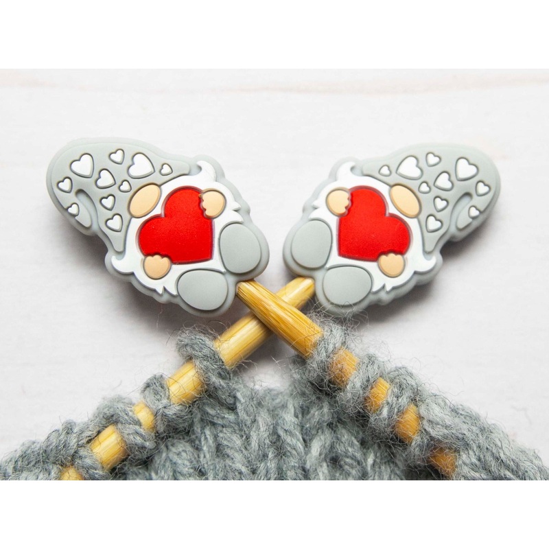 Fox & Pine Stitches Stitch Stoppers/Point Protector – Grey Gnome with Hearts