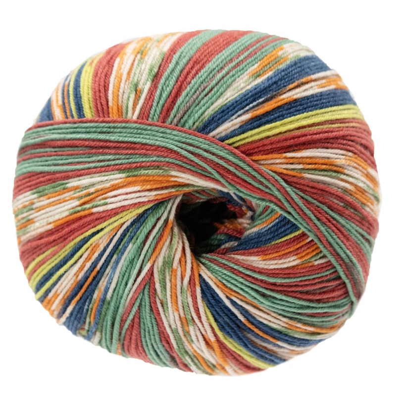 Lana Grossa Meilenweit 100 Seta Felicia Yarn – 3164 Green/Orange/Ecru/Red/Yellow-Green/Dark Blue/Blue-Green