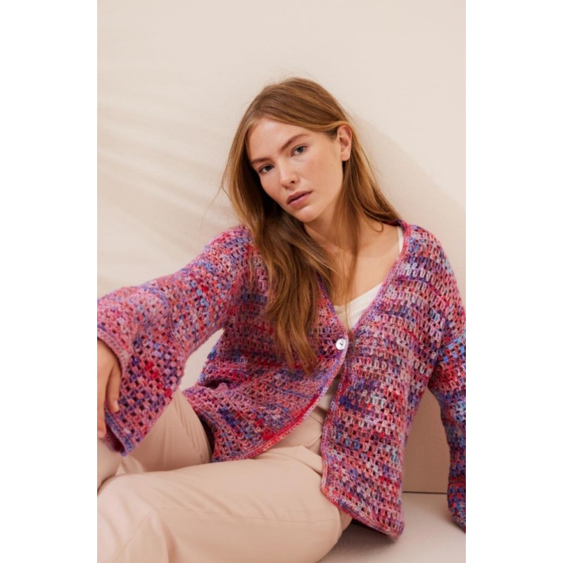 Lana Grossa Lookbook 18 Patterns – 16 Crochet Bell-Sleeve Cardigan – PDF Download