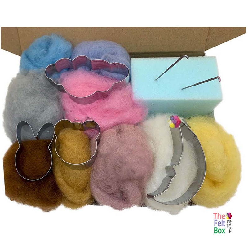 Needle Felting Kit for Beginners – Cookie Cutter and Wool Set : Hare, Moon, Bear, Cloud Level – Easy.