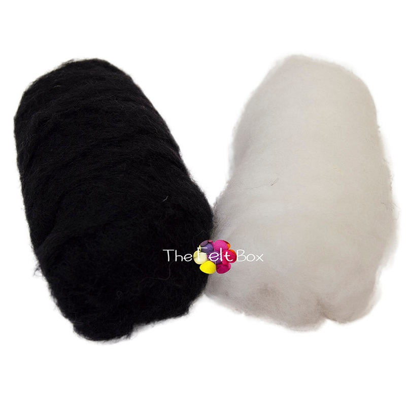 Needle Felting Wool  Shade Pack (WOOL Only), Black White