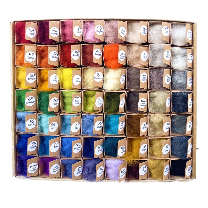 Spectrum Box  56 Shades Palette of Carded Wool for Needle Felting and Wool Painting