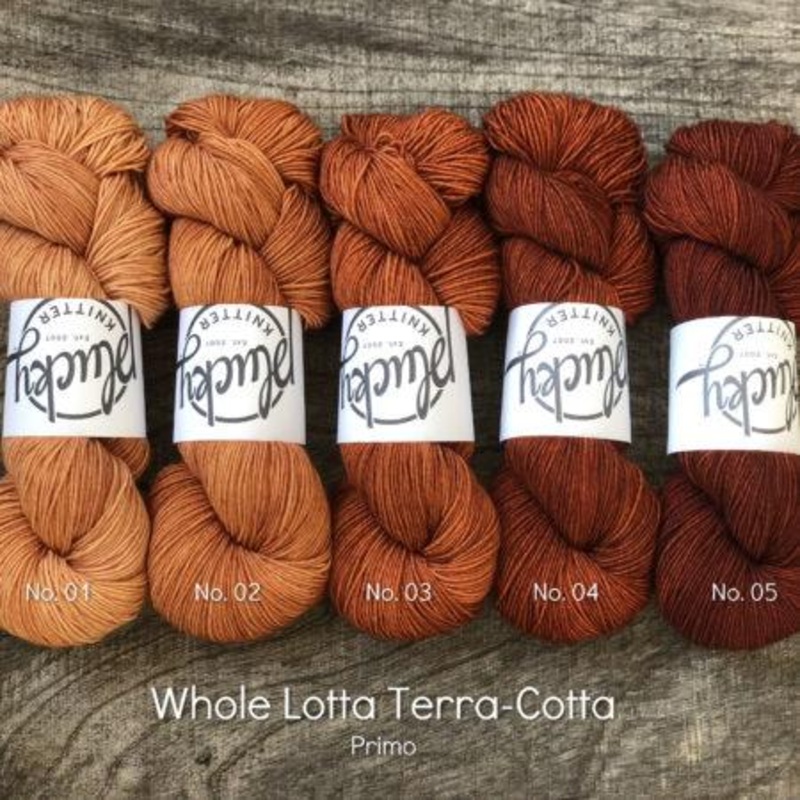Whole Lotta Terra-Cotta #3|Primo Fingering|Sophisticate Fingering|Halo Fingering|Solo Fingering|Yakkity DK|Harmony DK|Bello DK|Primo Worsted|Snug Worsted|Bulky|Phoebe Fingering|Feet Fingering|Trusty Fingering|Oxford Fingering 1.0|Tweed Worsted|Beauregard