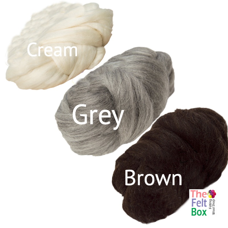 Wool Top, Corriedale Wool Top, Needle Felting and Spinning Fibre Set. Cream, Grey & Brown
