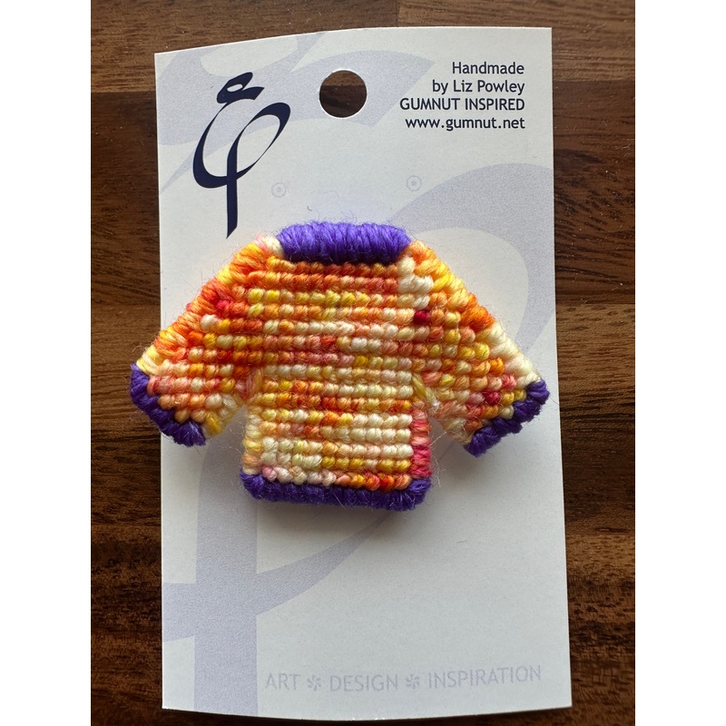 Brooch – Embers + Groovy Grape – Locally Handmade Needlepoint Accesories