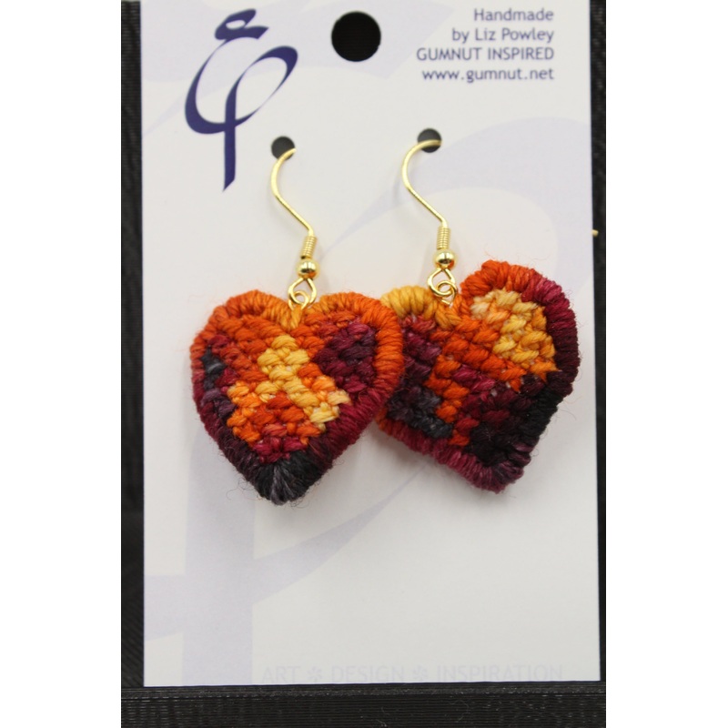 Earrings – Needlepoint – Red Hearts
