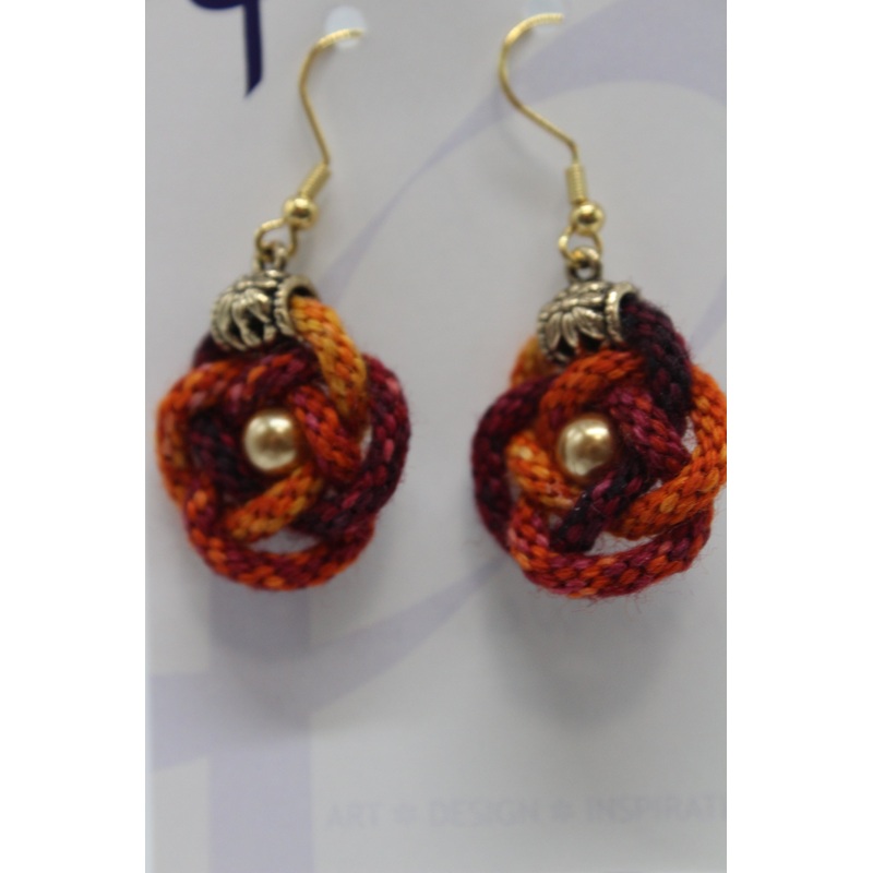 Earrings – Kumihimo Rope  – Red Weed (J2331)