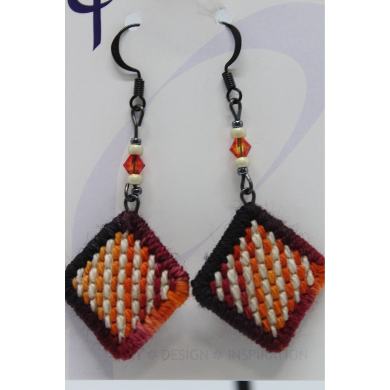 Earrings – Needlepoint  – Red Weed + Forget Me Not (J2307)