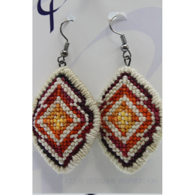 Earrings – Needlepoint  – Red Weed + Forget Me Not (J2308)