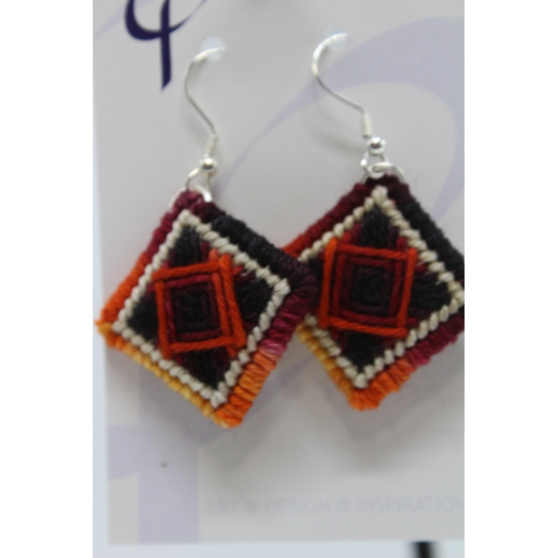 Earrings – Needlepoint  – Red Weed + Forget Me Not (J2309)