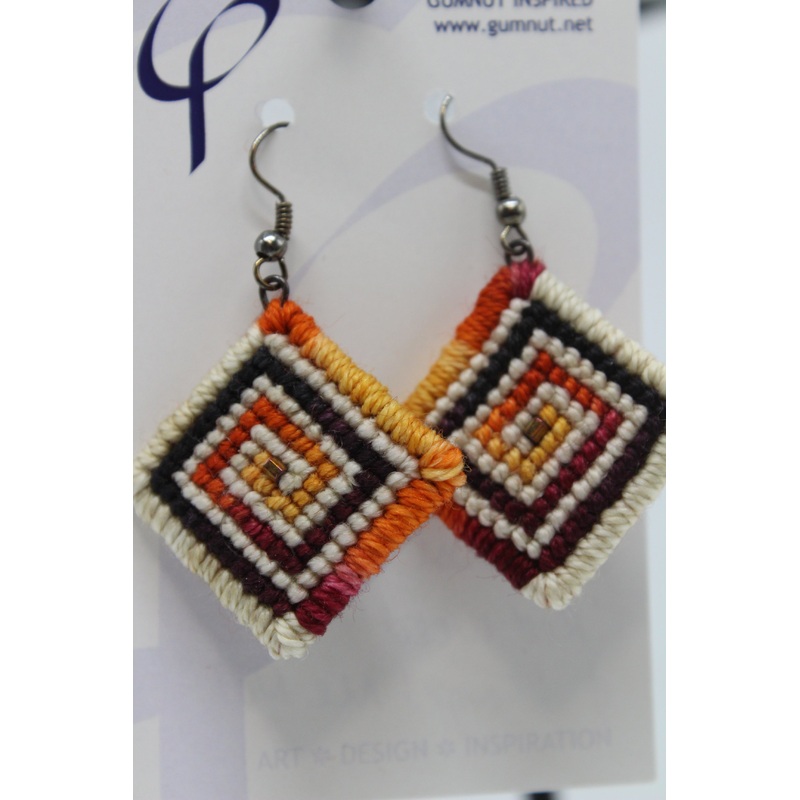 Earrings – Needlepoint  – Red Weed + Forget Me Not (J2310)