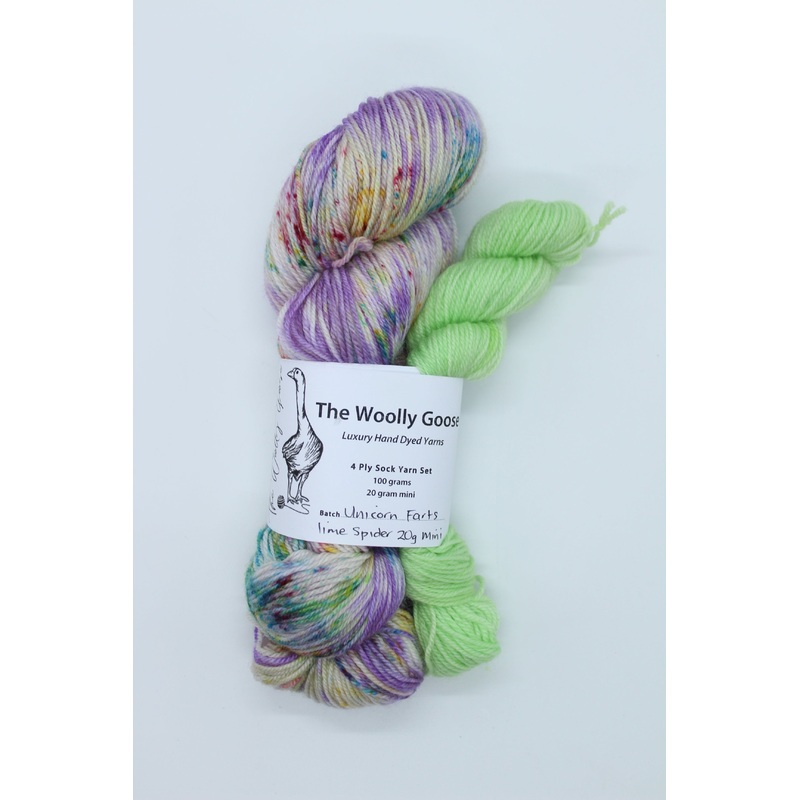 Goose’s 4ply – Sock Yarn Set – Unicorn Farts + Lime Spider