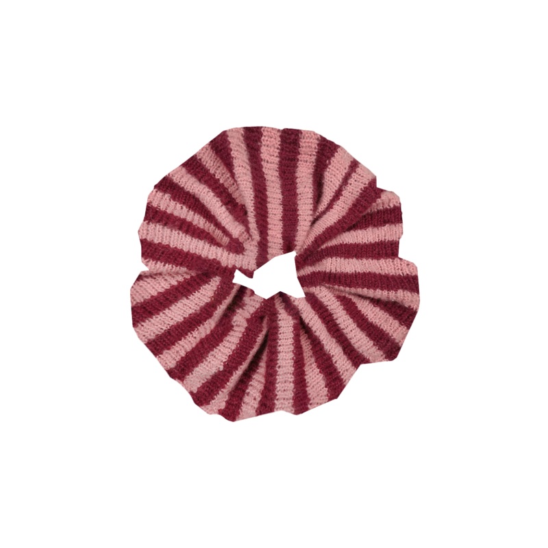 KNIT SCRUNCHIE PINK BURGUNDY STRIPE