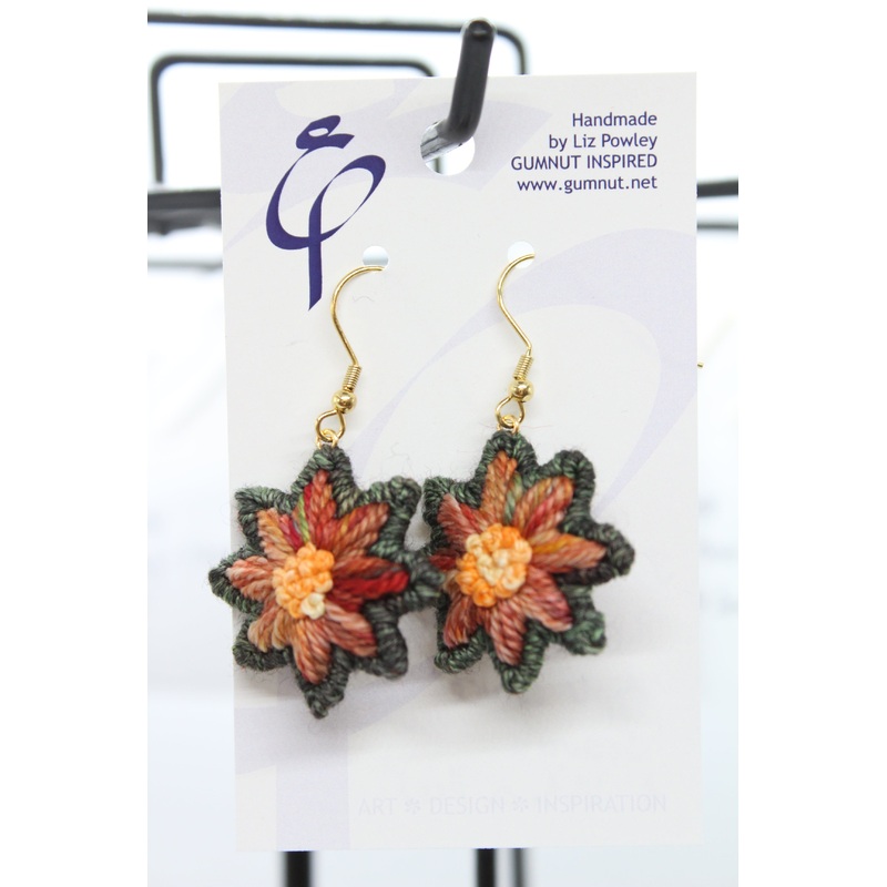 Needlepoint Flowers Earrings – The House Dye Applesauce and scarab (J2358)