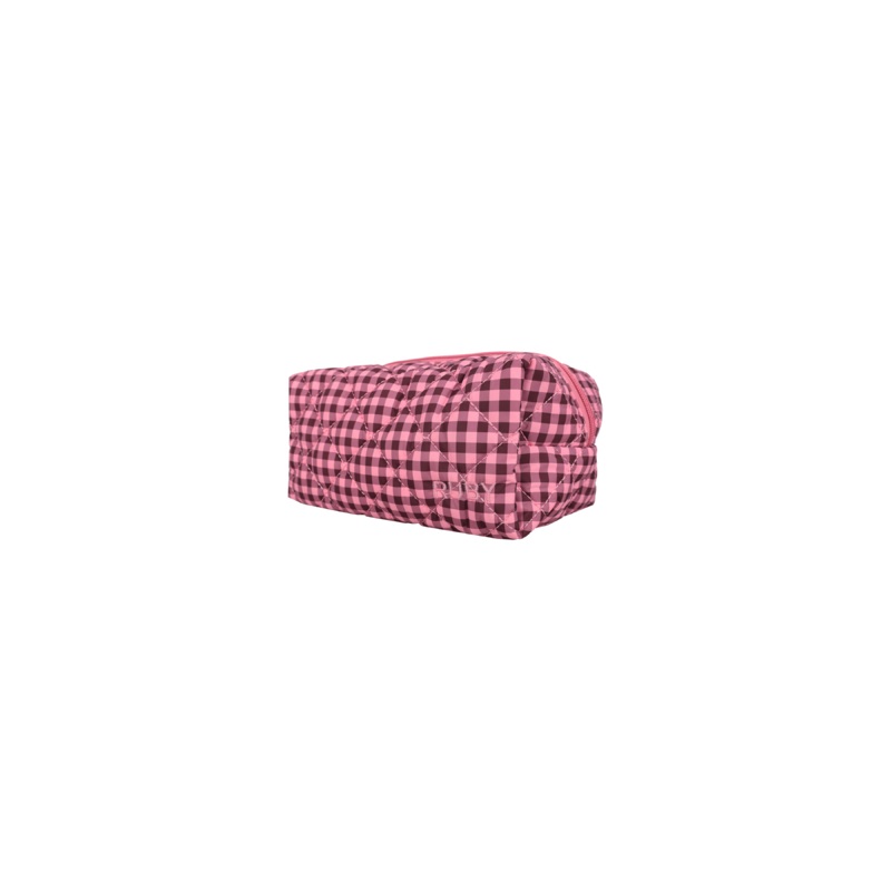 QUILTED COSMETIC BAG PINK BURGUNDY GINGHAM