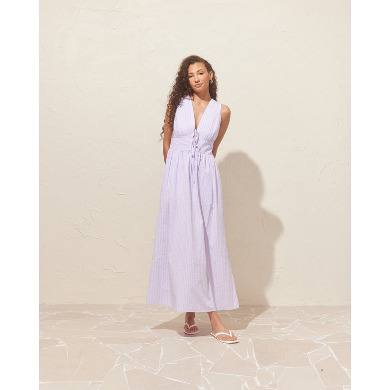 BENNY TIE DRESS LILAC STRIPE|4|6|8|10|12|14|16|18|20