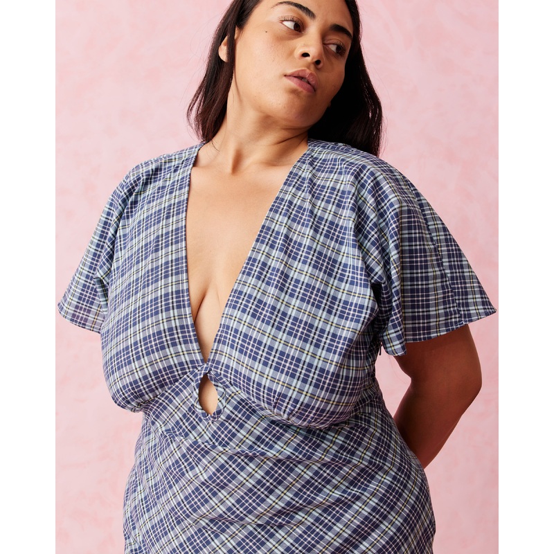 CLOVER MIDI DRESS NAVY YELLOW TARTAN LOOKBOOK 1