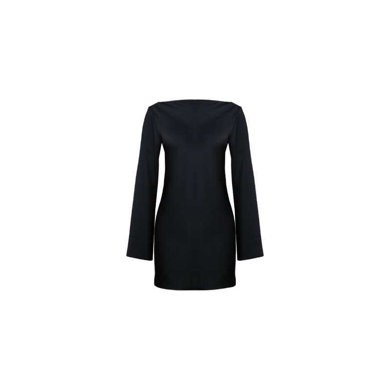 FIREBIRD SATIN COWL MINI DRESS BLACK